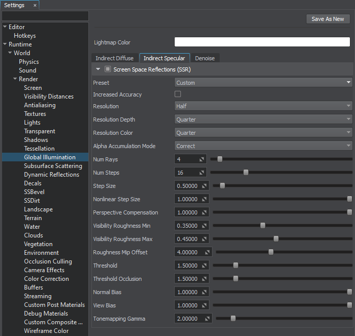 Screen-space reflections settings