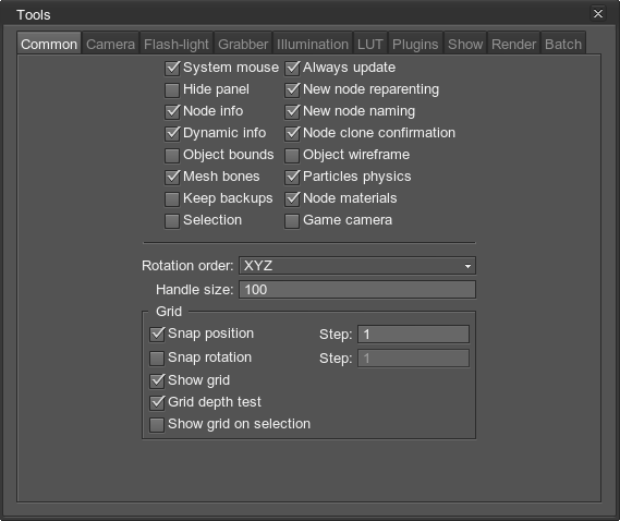 Tools editor settings