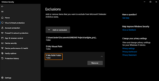 Build folder added as exclusion