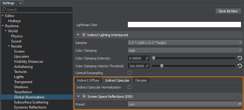Screen-space reflections settings