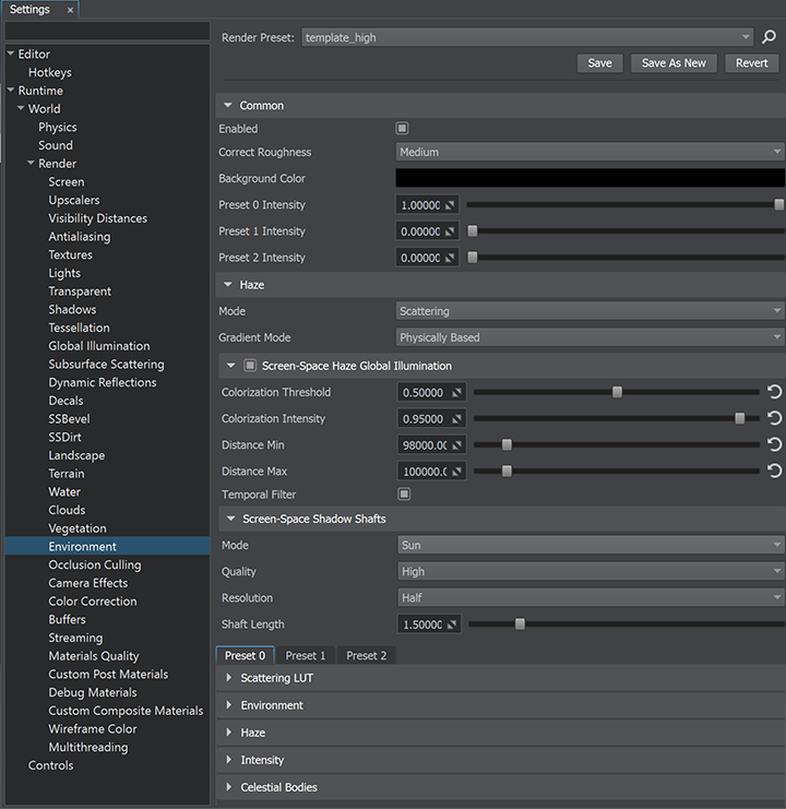 UNIGINE Environment Settings