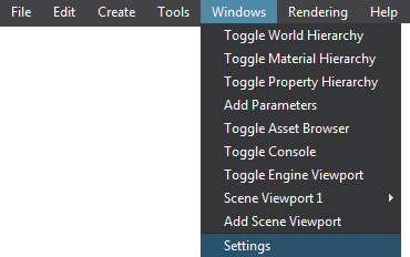 Opening Settings window